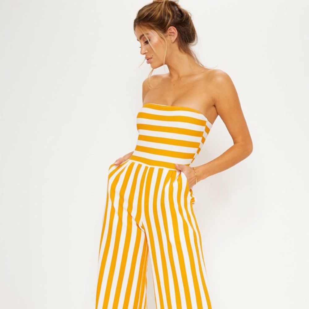 PLT Striped Yellow Bandeau Jumpsuit NWT